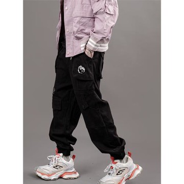 wookong悟空春秋季新品哪吒刺繡拼接工裝束腳褲男士休閑長褲潮女