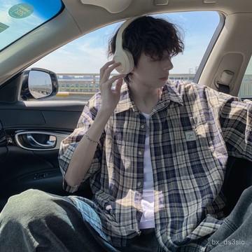 【夏季上新】日係cityboy格子短袖襯衫男夏季薄款新款青少年寬鬆半袖襯衣 JXW7