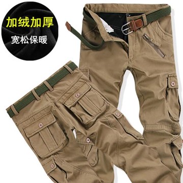 弗西卡冬季男裝加絨加厚休閑褲戶外多口袋保暖工裝褲耐磨軍旅長褲