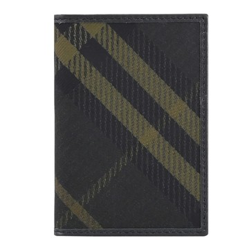 BURBERRY 8098456 BATEMAN 格紋塗層對開隨身卡片夾.深綠/黑