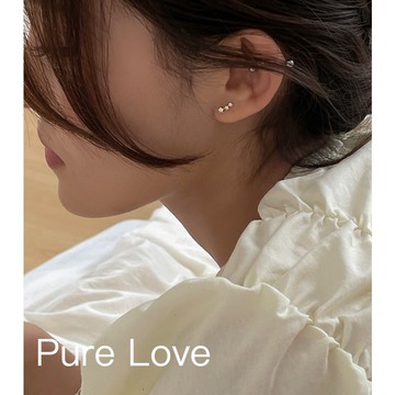 Pure Love樂芙 /正韓 銀飾【S925純銀】E0691簡約通體純銀MINI三顆鋯石耳環 / 銀