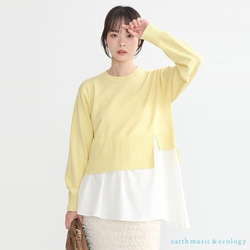 【earth music】不對稱異素材拼接設計剪裁上衣