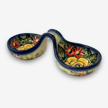 波蘭手繪手工陶-分隔碗/醬料小碗 14cm 晨光黃薔系列