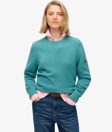 Superdry Women's Slouchy Knitted Crew Jumper Green Size: 10