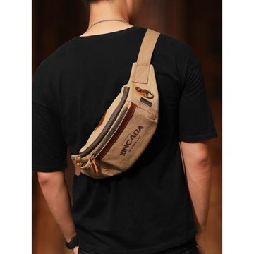 腰包男士多功能單肩包男款手提包商務胸包戶外背包騎行帆布斜挎包