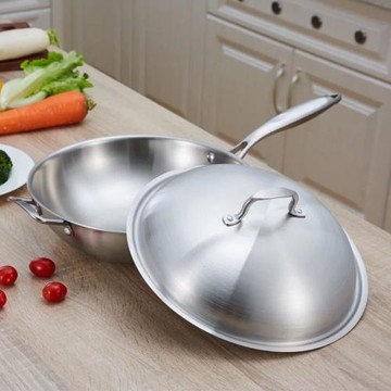 304不銹鋼平底炒鍋無油煙無涂層不粘鍋煤氣電磁爐通用32cm34cm