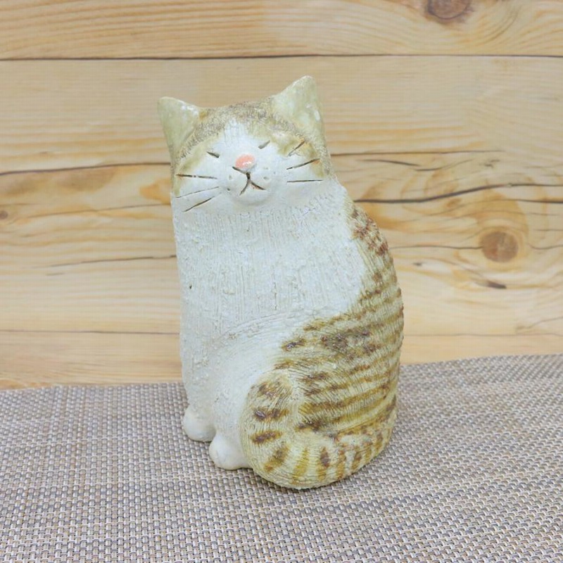 備前焼 虎猫 猫虎 陶器焼き物 置物 約29cm - 工芸品