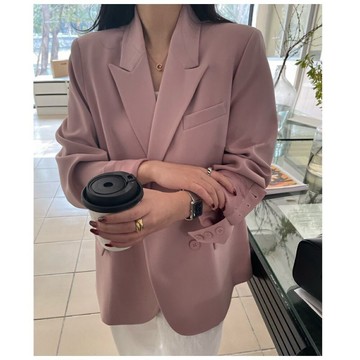 【夏天Summer】🔥灰粉色寬鬆剪裁西裝外套 女士經典垂感西服