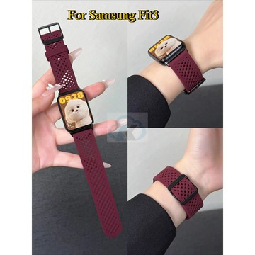 適用於 Samsung 三星 Galaxy Fit 3 運動網孔透气硅膠錶帶 防水替換腕帶 三星fit3 高級配件手錶帶