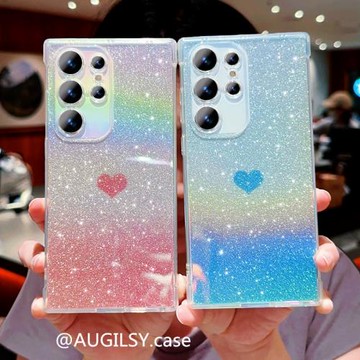 韓風鐳射光愛心閃粉高級感S23ultra手機殼適用三星s22+氣囊防摔軟套GalaxyS21fe保護A54炫彩女s24十高端閃閃5