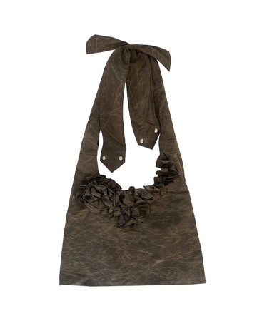 尼龍荷葉邊流浪斜背包 (摩卡色)