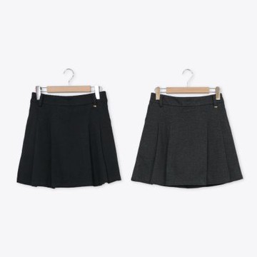 【CUMAR】人字紋仿毛料打褶安全褲短裙 黑 灰
