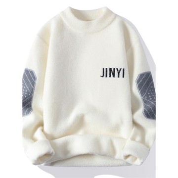 秋冬季仿水貂絨毛衣男士半高領加絨加厚款針織打底衫潮流青年線衣