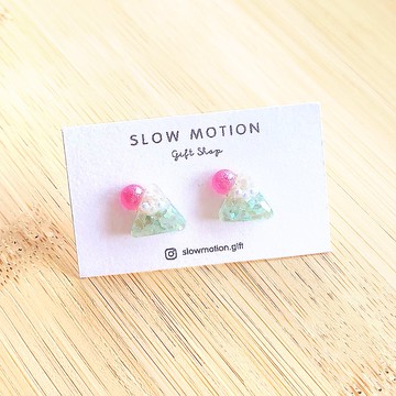 富士山太陽耳環/耳夾 粉藍 抗過敏醫療鋼