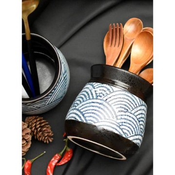 青海波餐具陶瓷收納罐日式家用筷子筒廚房筷籠筷簍粗陶罐烤肉罐子