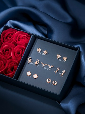 一周星期耳釘夏季女純銀耳環套裝禮盒高級感耳飾生日禮物送女朋友