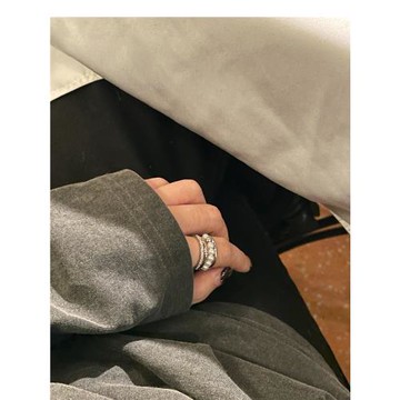 NOIR別針寶石珍珠戒指 雙層纏繞開口重工設計小眾不褪色