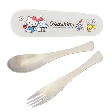 【震撼精品百貨】凱蒂貓_Hello Kitty~台灣授權SANRIO三麗鷗 KITTY304不鏽鋼環保湯叉組(蛋糕款)*16143