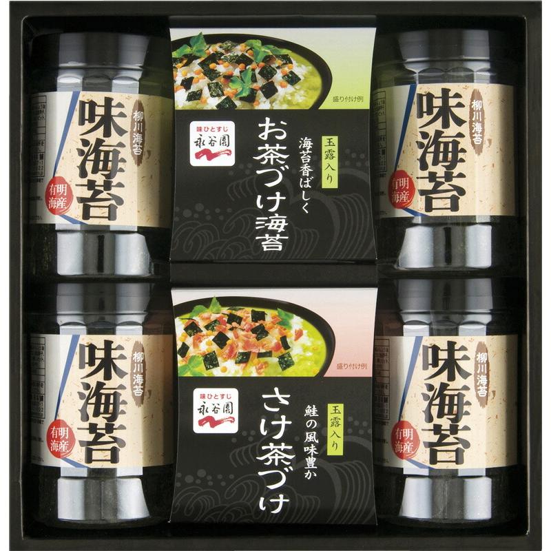 冬の贈り物お歳暮　永谷園お茶漬け・柳川海苔詰合せ 柳川海苔味付け海苔（8切32枚）×4、永谷園お茶づけ海苔（6.3g×3袋）・永谷園さけ茶づけ（5.6g