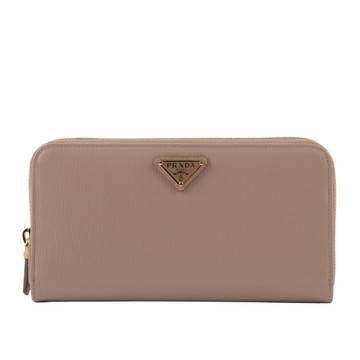 PRADA 三角牌Logo水波紋皮革ㄇ型拉鏈長夾(藕粉色) 1ML506 2DDU F0236