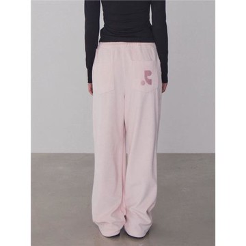 韓國restandrecreation絲絨純色高腰衛褲女寬松直筒闊腿休閑長褲