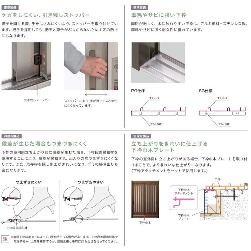 リシェント玄関引戸2 4枚建てランマ付き SG仕様 S51型 アルミ色 手動