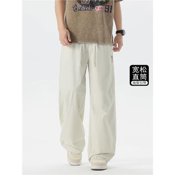 獵璞男士褲子薄款寬松直筒冰絲休閑褲男垂感夏季潮流速干運動男褲