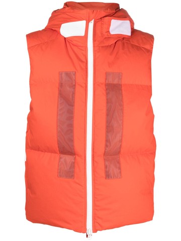 Stone Island - logo-print hooded down gilet - men - Cotton/Feather Down/Polyamide - XL - Orange