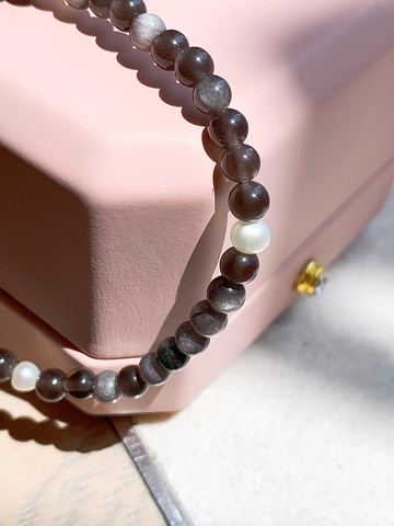 天然銀曜石淡水珍珠手鏈