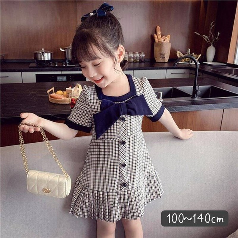 女の子 ワンピース 小学生 ミドル丈 子供服 半袖 きれいめ ナチュラル フォーマル おしゃれ 100 110 1 130 140 夏 チェック柄 リボン プリーツ 通販 Lineポイント最大get Lineショッピング