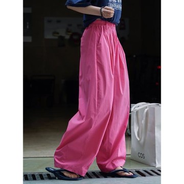 玫紅色褲子女日系慵懶闊腿褲休閑春夏薄款寬松廓形高腰松弛感長褲