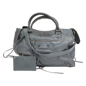 BALENCIAGA 巴黎世家 灰綠色 山羊皮 Classic Velo 機車包 肩背包 【二手名牌BRAND OFF】