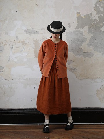 復古橘色燈芯絨多扣襯衫女