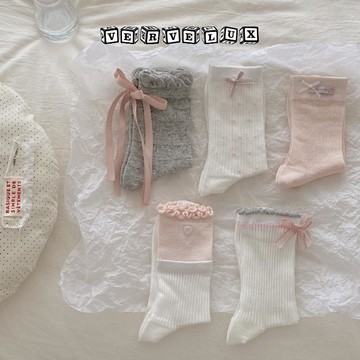 三件立減29🔥臺灣出貨🔥可開發票✅甜美鏤空少女粉~韓系粉灰撞色蝴蝶結襪子純棉女春夏薄款精梳棉