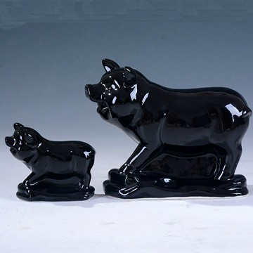 陶瓷豬擺件招財風水鎮宅十二生肖豬家居客廳裝飾品黑色可愛豬擺設