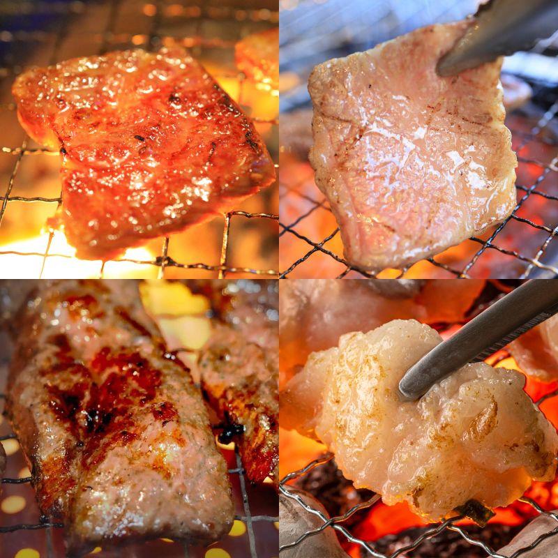 国産牛 焼肉 食べ比べセット 計800g (各200g×4P) カルビ ロース ハラミ ホルモン 牛肉 冷凍 たれ漬け ていねいな手切り処理