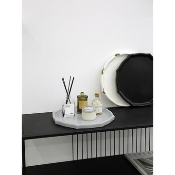 復古家居裝飾托盤 黑白風木制八角盤 樣板間水果盤 八邊形收納盤