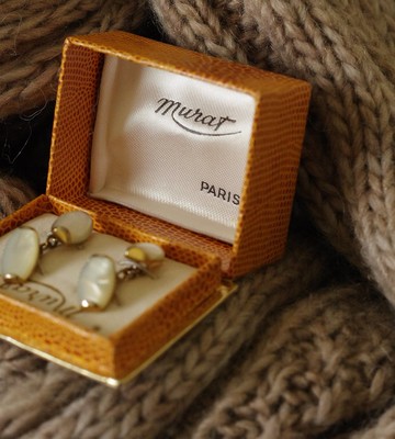 金銀寶貝 古董法國金色透光珍珠貝鈕扣袖扣W909