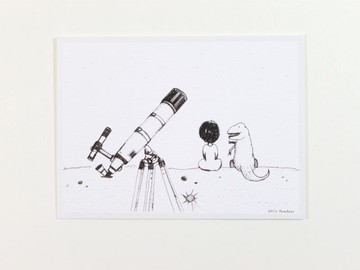 我和我的恐龍朋友。嘿! 朋友 我們一起看星星吧!