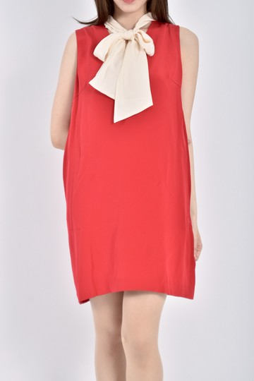 (S) stephane dou無袖絲巾綁帶紅色洋裝