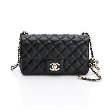 CHANEL 香奈兒 25K Classic Flap bag (小羊皮淡金&黑雙色鏈帶淡金球) (20cm)