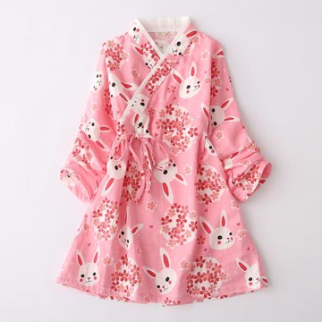 春秋日本兒童和服浴衣純棉紗布長袖睡裙春夏女童睡衣溫泉汗蒸服