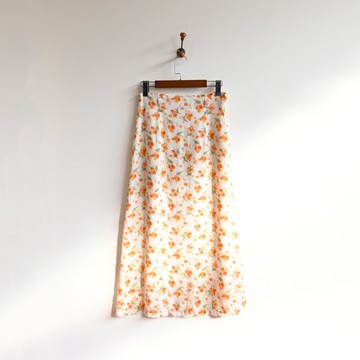 【蛋植物古著】晴空花佃紗質印花高腰古著長裙