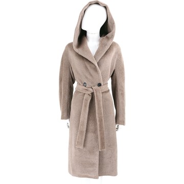 MAX MARA-’S Max Mara ELIANA 羊駝毛混紡羊毛棕色綁帶大衣 外套