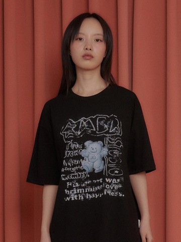 Blue Bear In The Dream Oversized T-shirt_Black