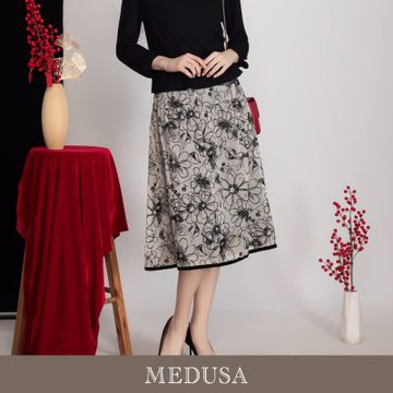 現貨【MEDUSA 曼度莎】法式優雅刺繡紗質中長裙（M-XL）｜女長裙 刺繡長裙 優雅裙裝