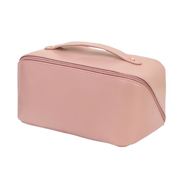 枕頭化妝包  PU皮革  具大容量  分類放置  方便手提  21 x 9 x 11cm  玫瑰粉
