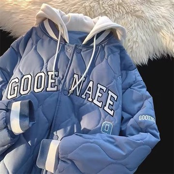 秋冬新款休閒百搭寬鬆上衣男時尚潮流撞色連帽棉衣男