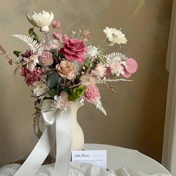 【遇見恆久】霧感藕粉永生玫瑰捧花 新娘捧花