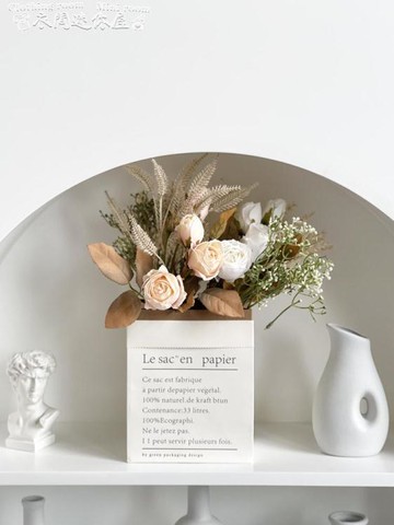 仿真花ins風仿真玫瑰花花束紙袋小麥穗花藝套裝茶幾桌面裝飾品創意擺件